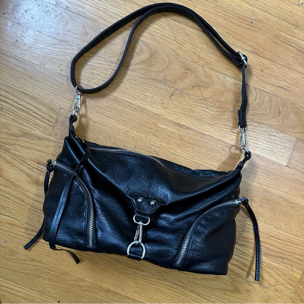 Black Faux Leather Slouchy Bag